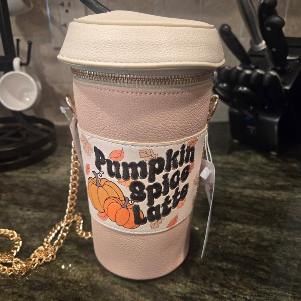 Pumpkin Spice Latte coffee Crossbody Bag chain strap embroidered fall Halloween